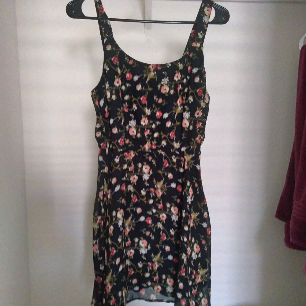 Vintage Y2K Trend Theology Black Floral Mini Dress Size Small